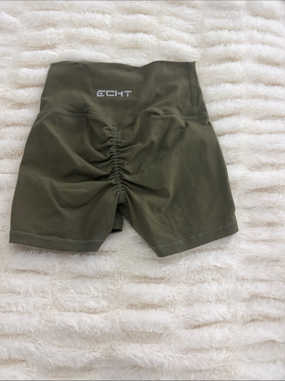 ECHT Olive Green Scrunch-Back High-Waist Bike Shorts